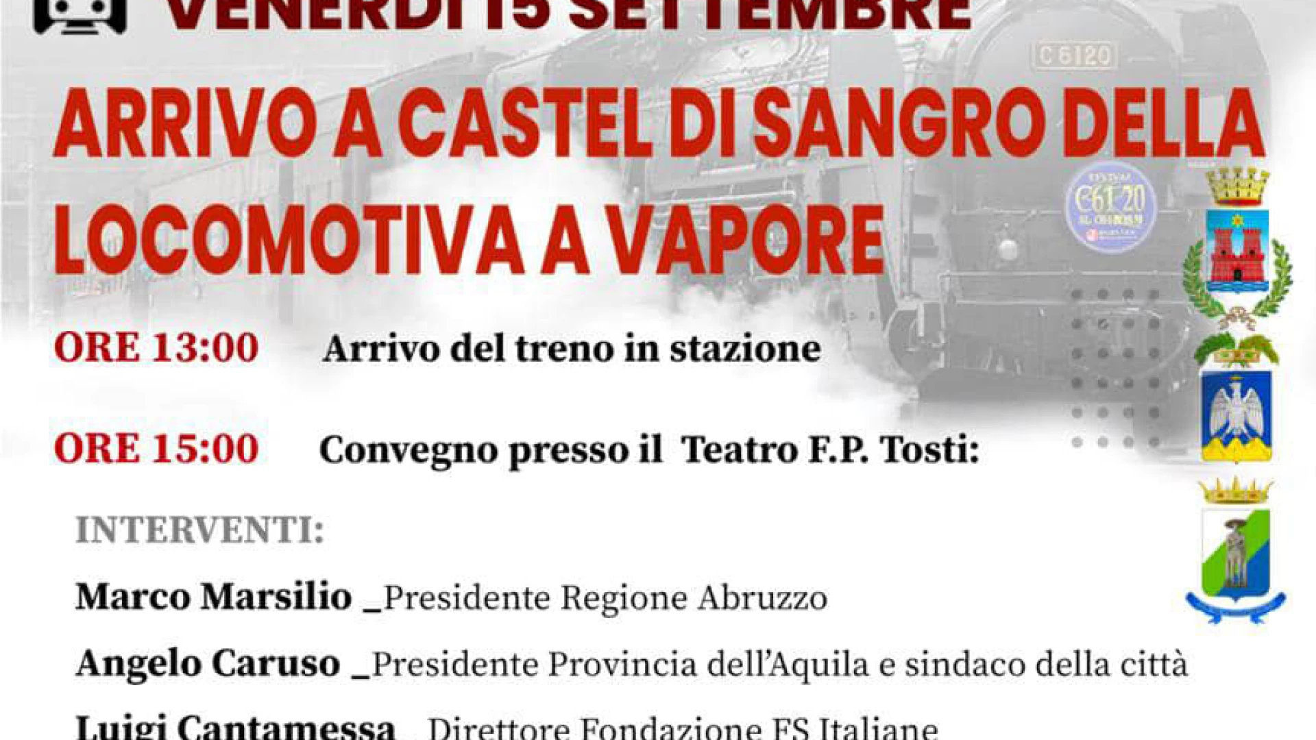Il treno a vapore arriva a Castel DI Sangro. Venerdì 15 settembre l’evento dedicato all’arrivo della locomotiva.
